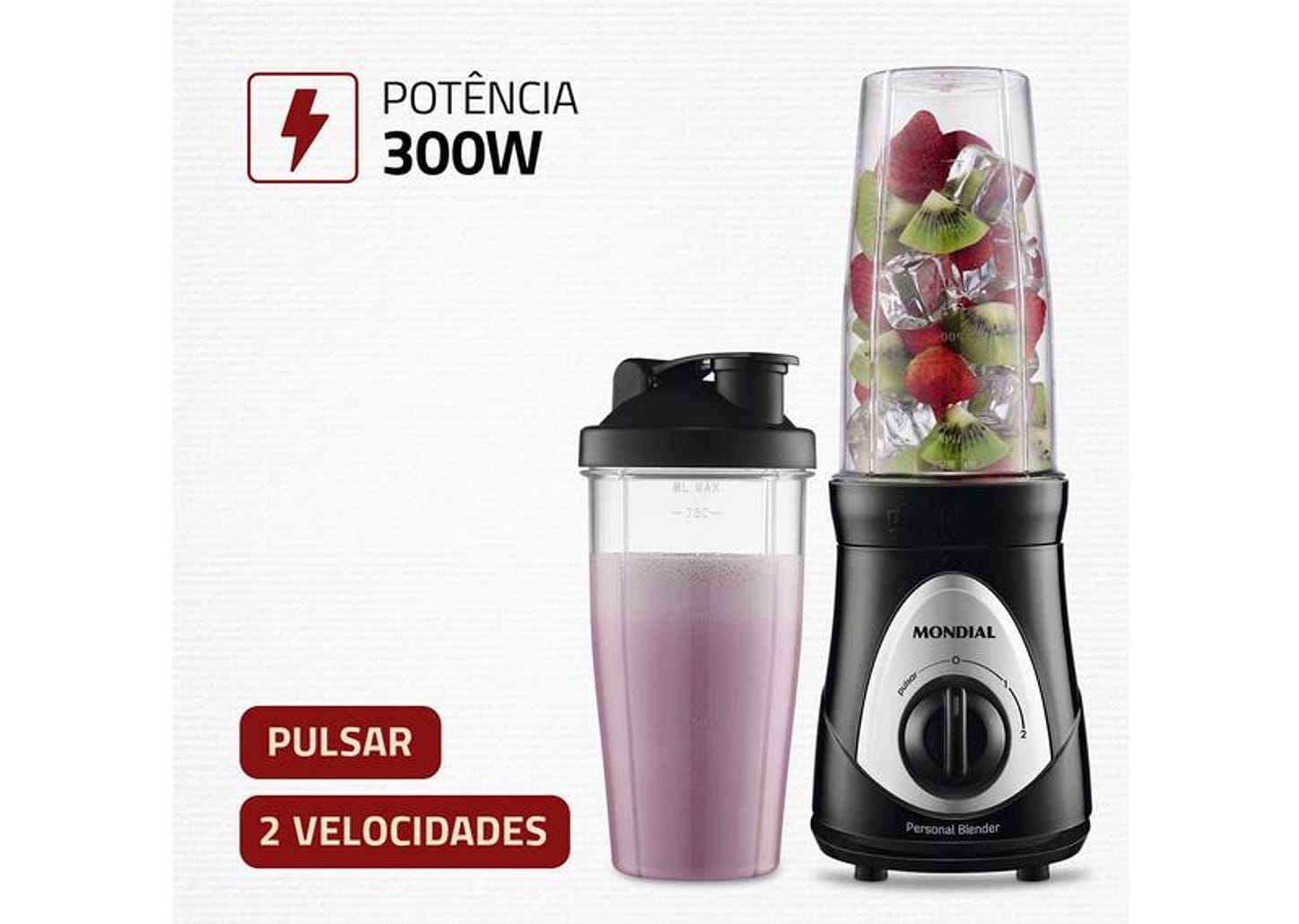 Liquidificador Mondial Personal Blender DG-01 2 Velocidades 300W Preto e Prata