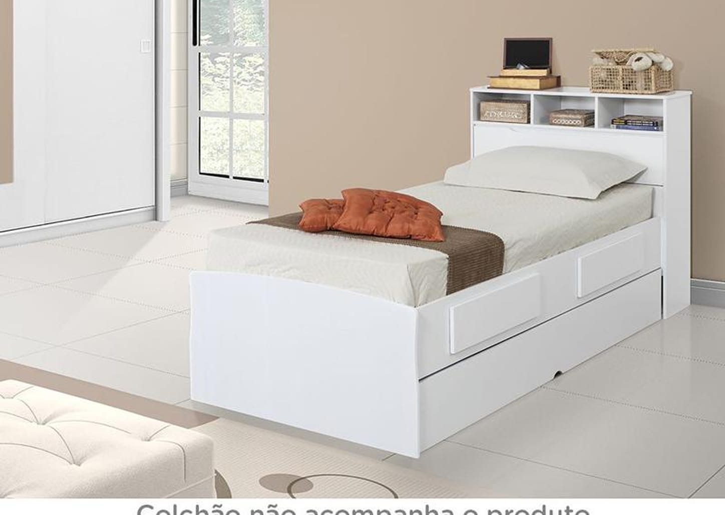 Cama Solteiro Baú 2 Gavetas Cama Auxiliar - Conquista Móveis Ravena