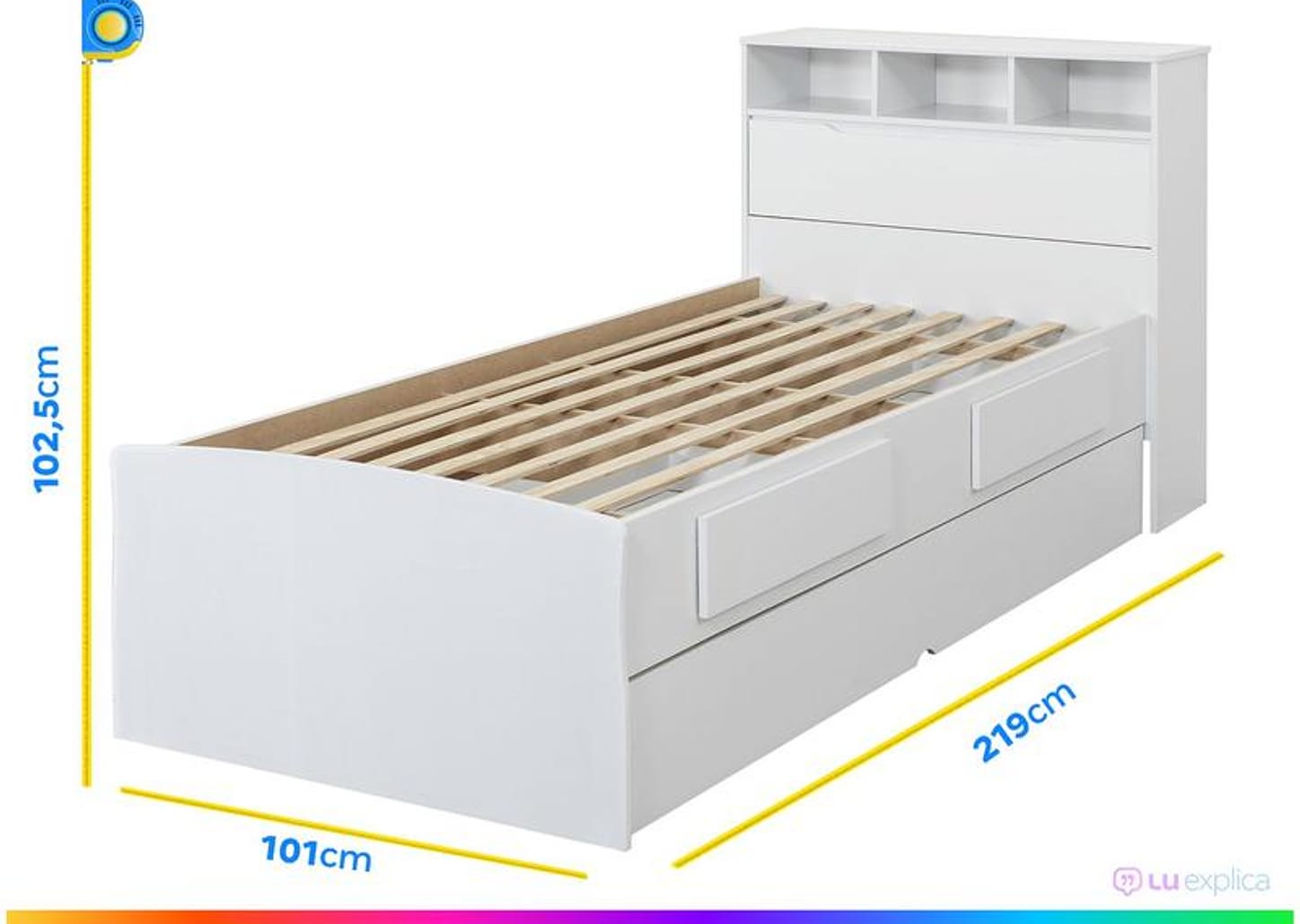 Cama Solteiro Baú 2 Gavetas Cama Auxiliar - Conquista Móveis Ravena