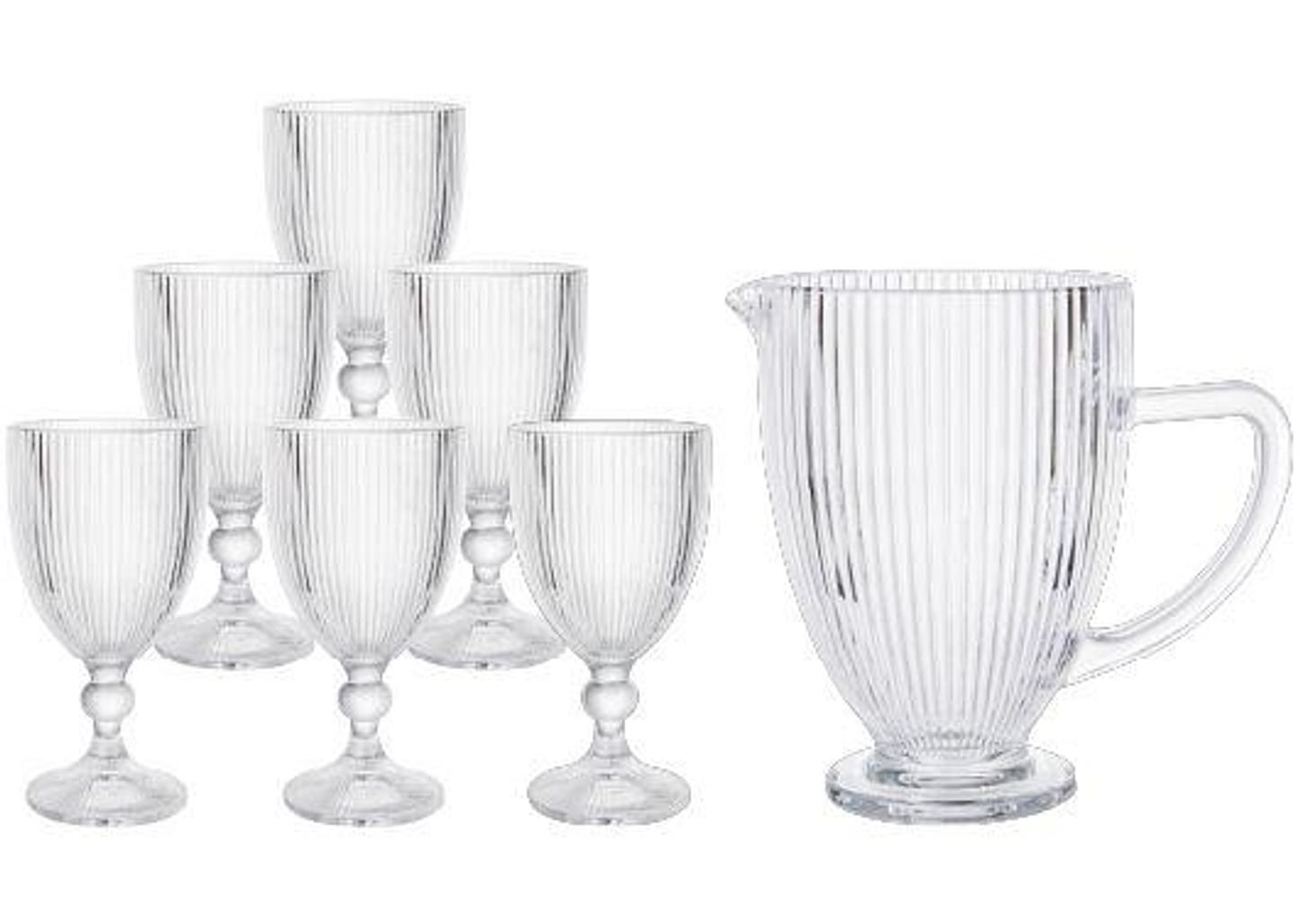Conjunto de Jarra 1L e Copos 350ml de Vidro Haus Concept Canelado 7 Peças