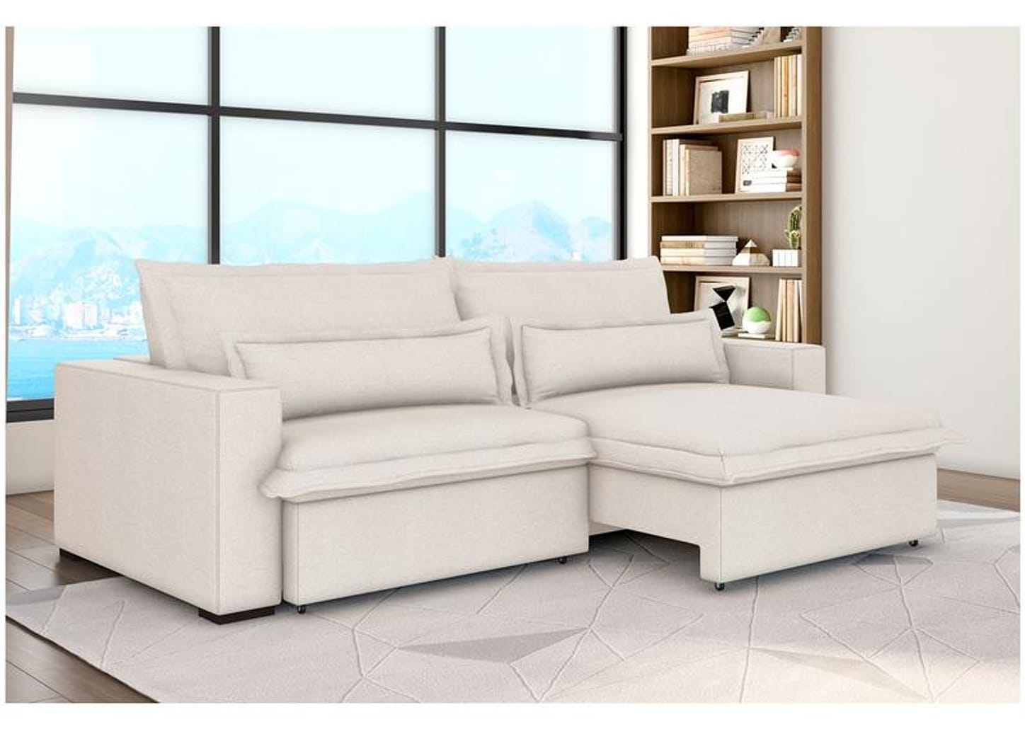 Sofá 4 Lugares Retrátil Reclinável Bouclé Mediterrâneo Bergamo Flexforma Estofados