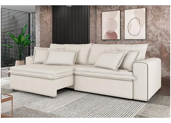 Sofá 4 Lugares Retrátil Recinável Bouclé Mediterrâneo Trentino Flexforma Estofados