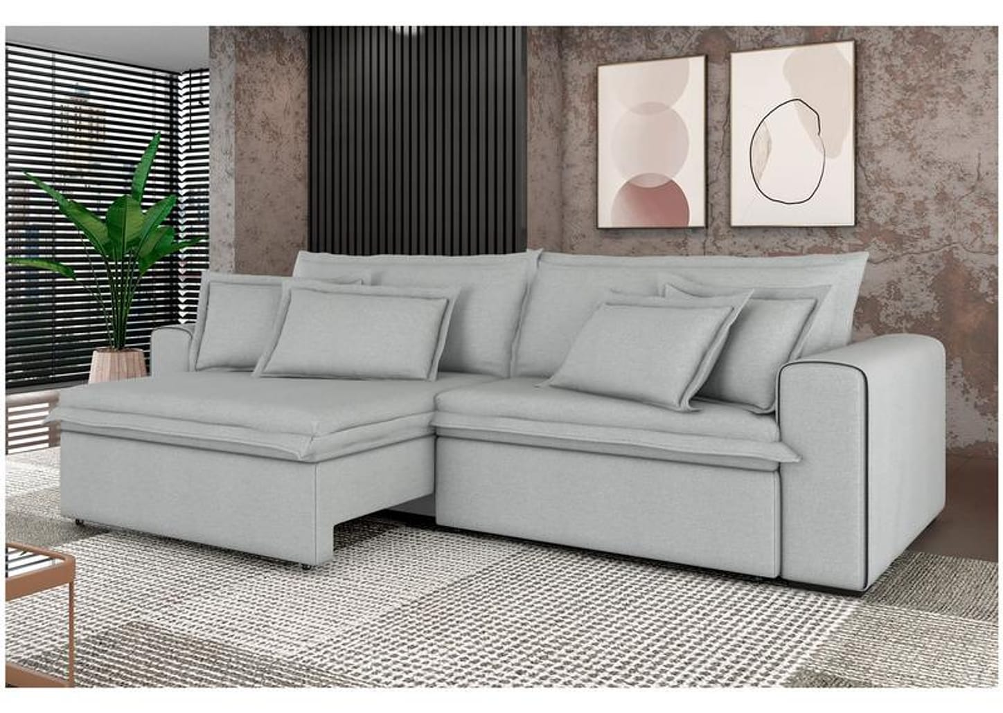 Sofá 4 Lugares Retrátil Recinável Bouclé Mediterrâneo Trentino Flexforma Estofados