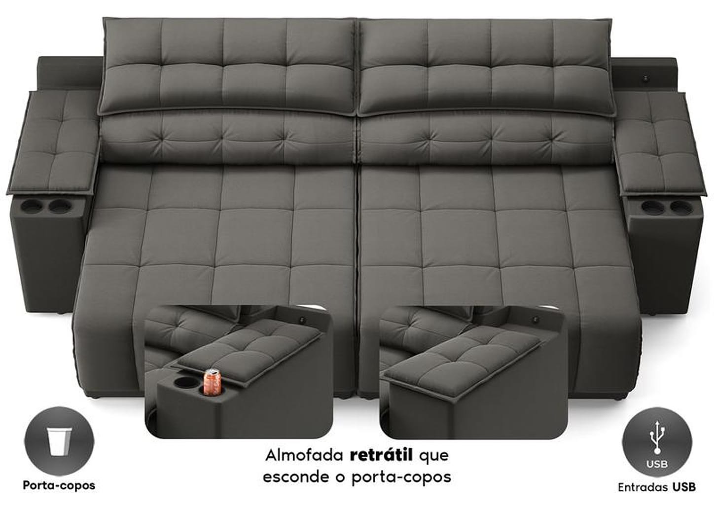 Sofá 3 Lugares Retrátil Reclinável Velosuede Quebec Next Sofás