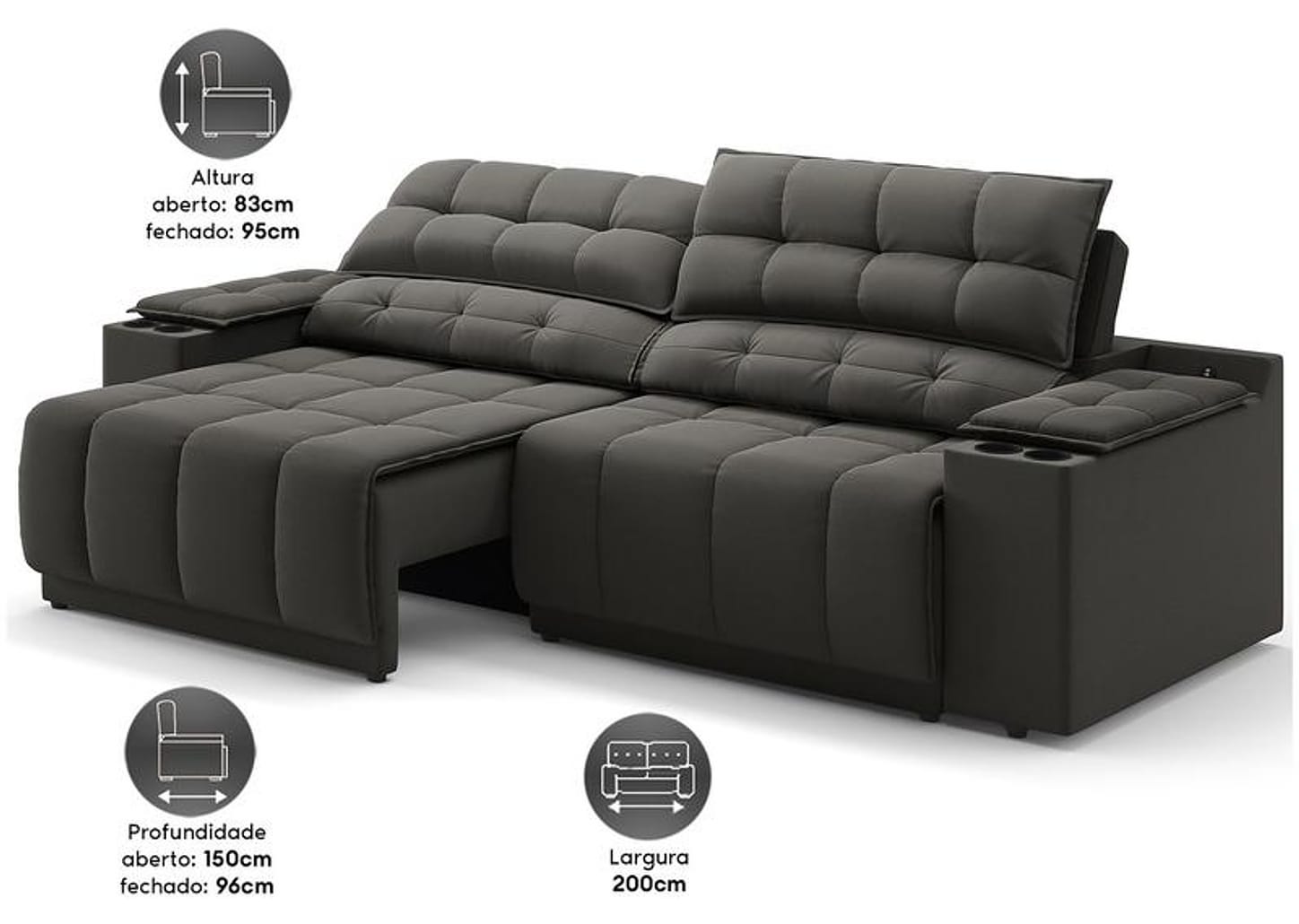 Sofá 3 Lugares Retrátil Reclinável Velosuede Quebec Next Sofás