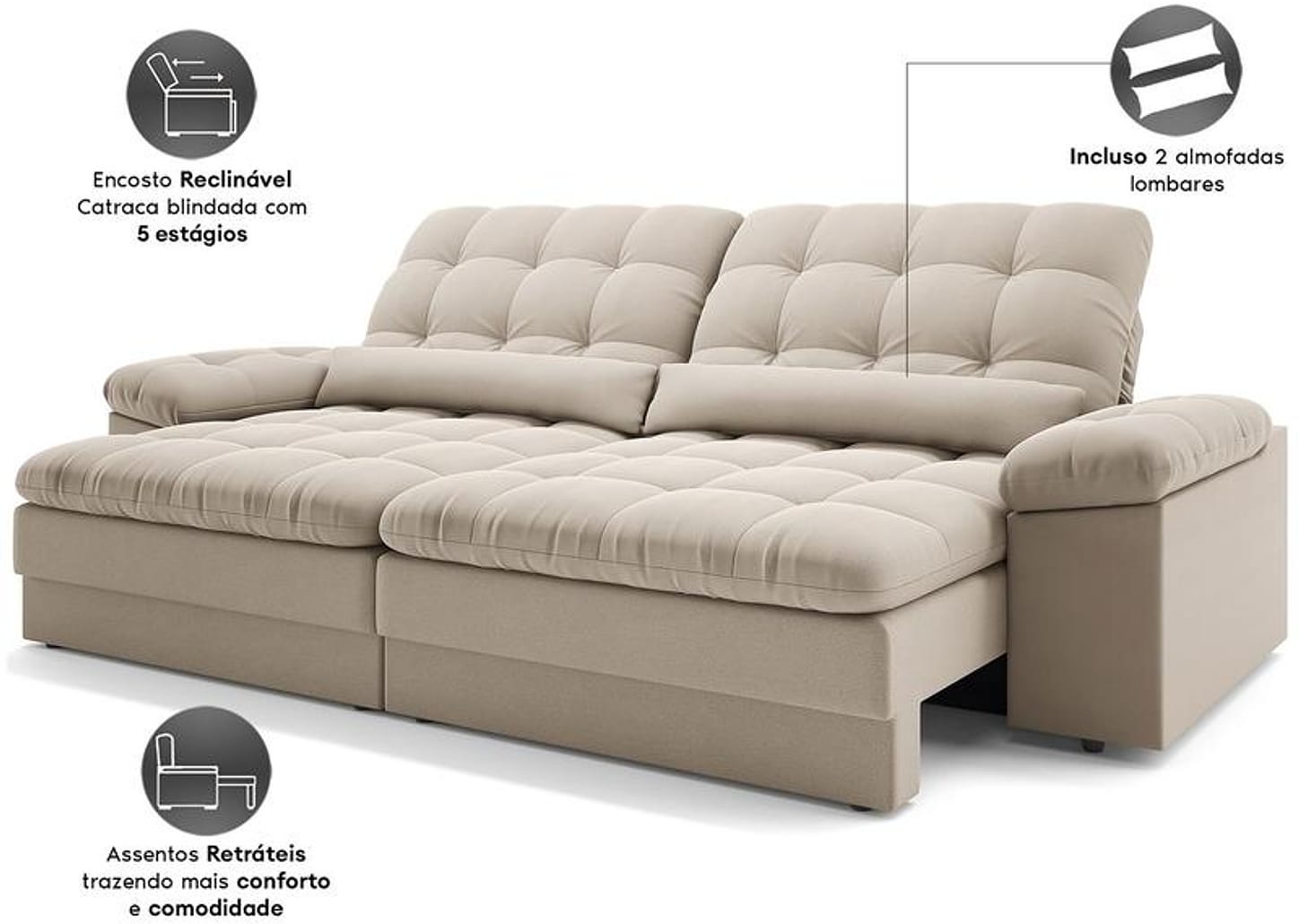 Sofá 4 Lugares Retrátil Reclinável Velosuede Cristal Next Sofás