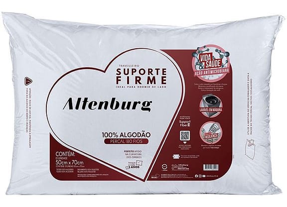 Travesseiro Percal 50x70cm 180 Fios - Altenburg Suporte firme