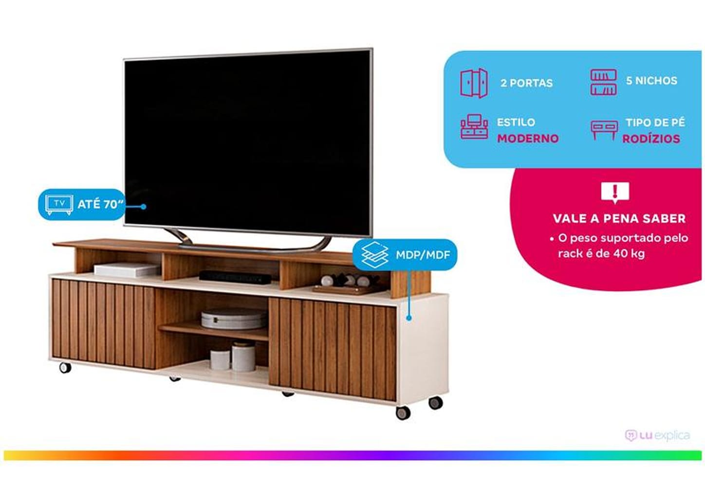 Rack para TV até 70" 2 Portas DJ Móveis Olimpic