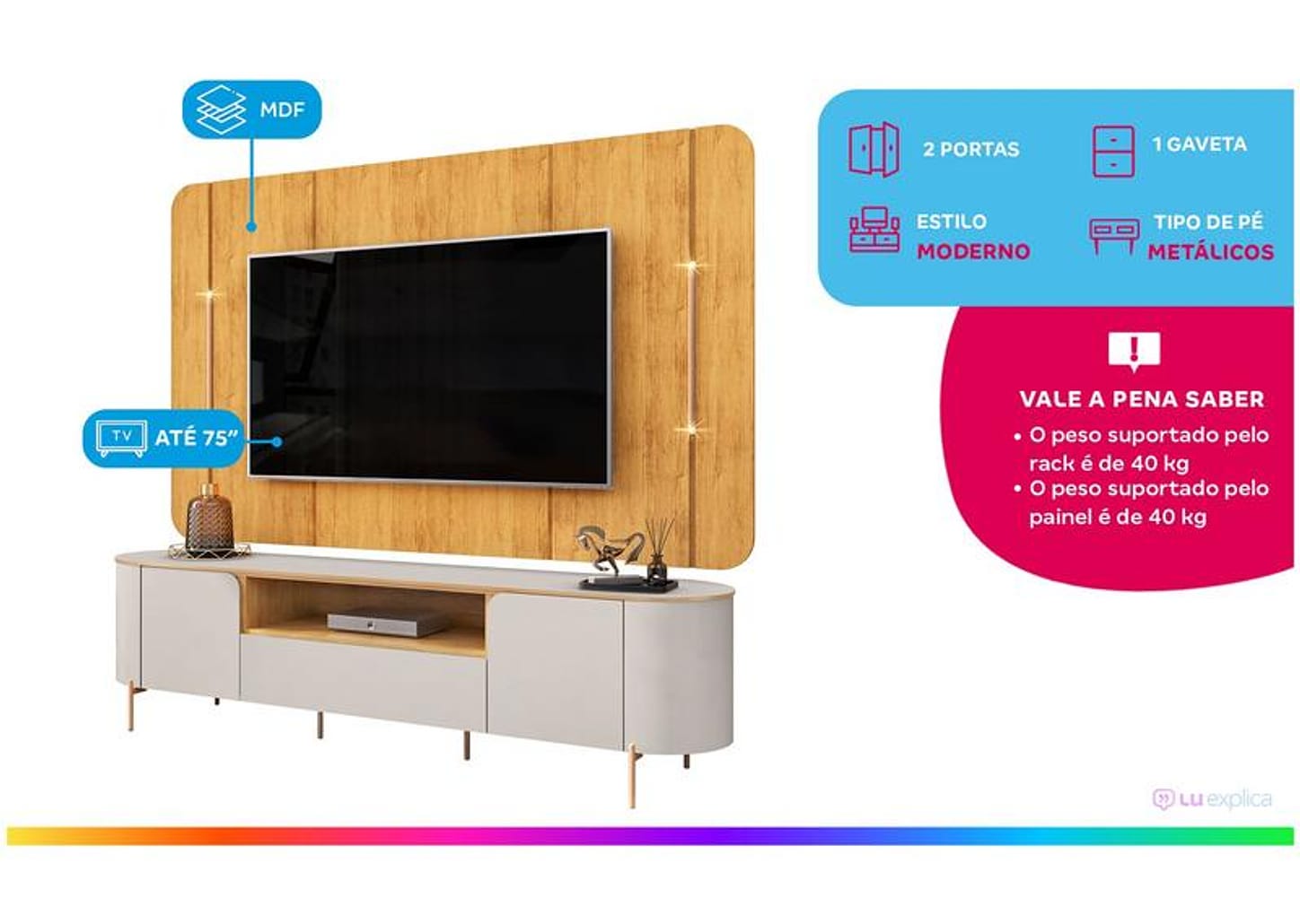 Rack para TV até 75" 1 Gaveta 2 Portas DJ Móveis Areta