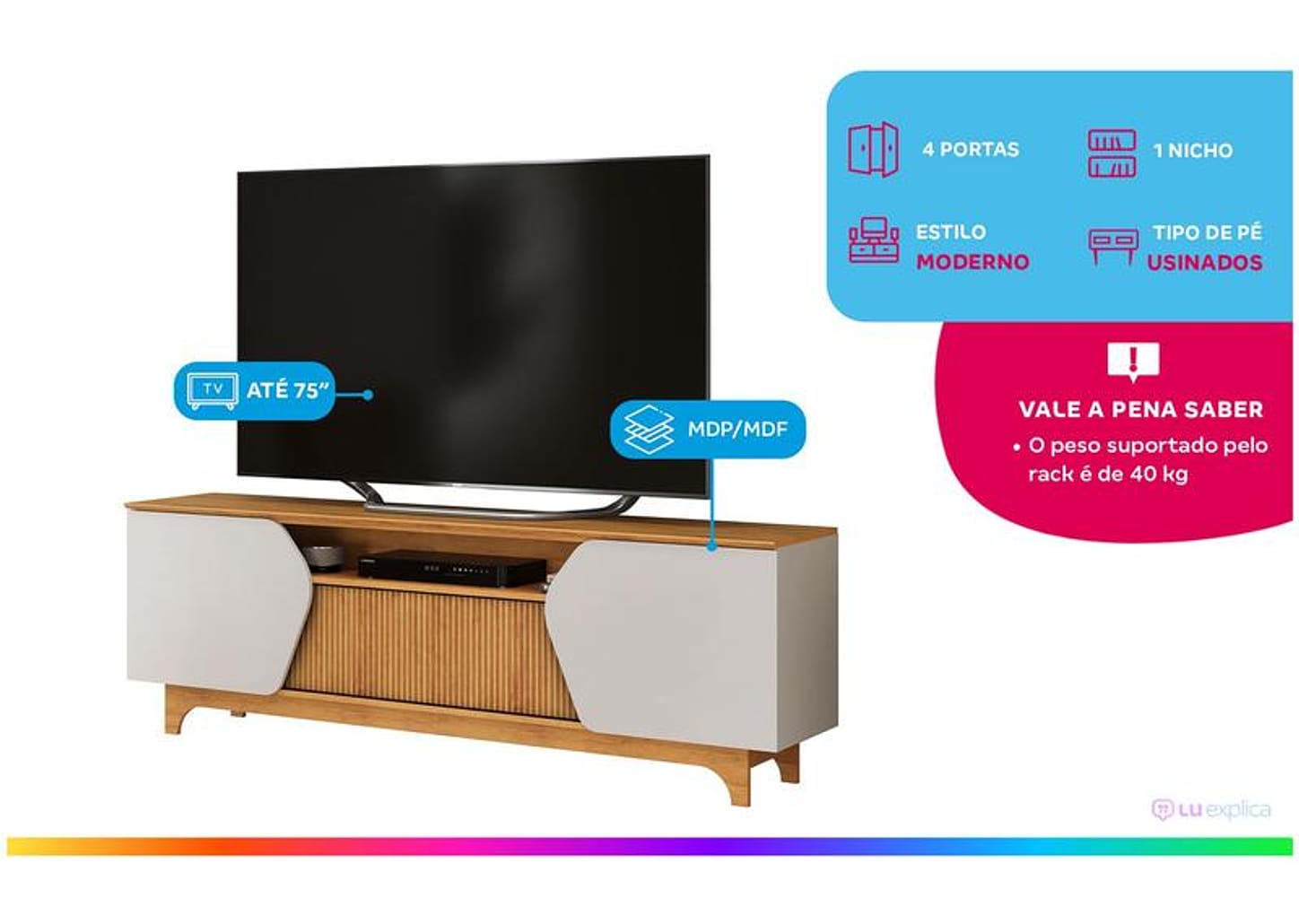 Rack para TV até 75" 4 Portas DJ Móveis Helo