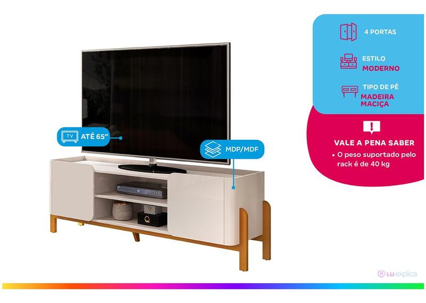 Rack para TV até 65" 2 Portas DJ Móveis Cher