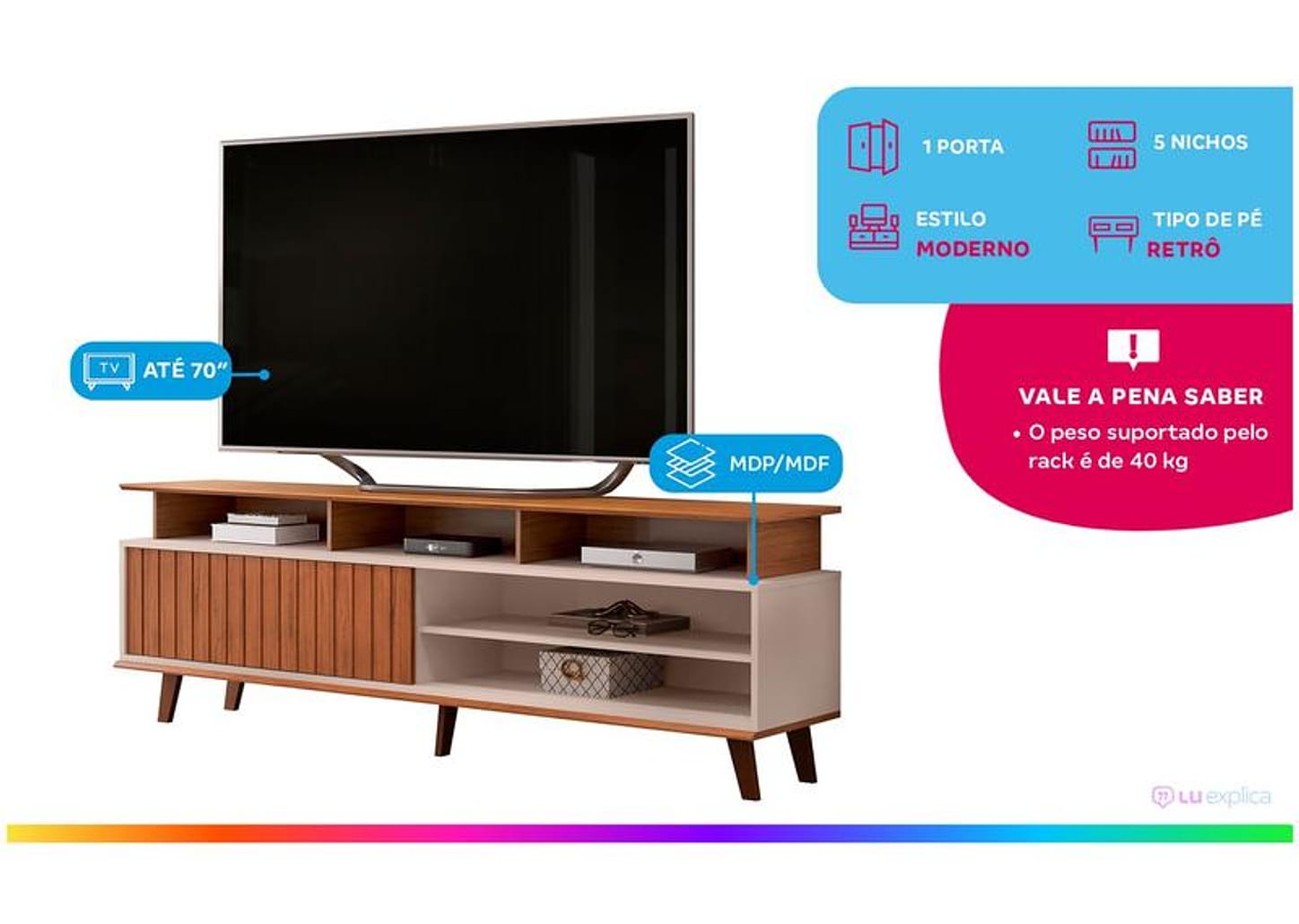 Rack para TV até 70" 1 Porta DJ Móveis Flow