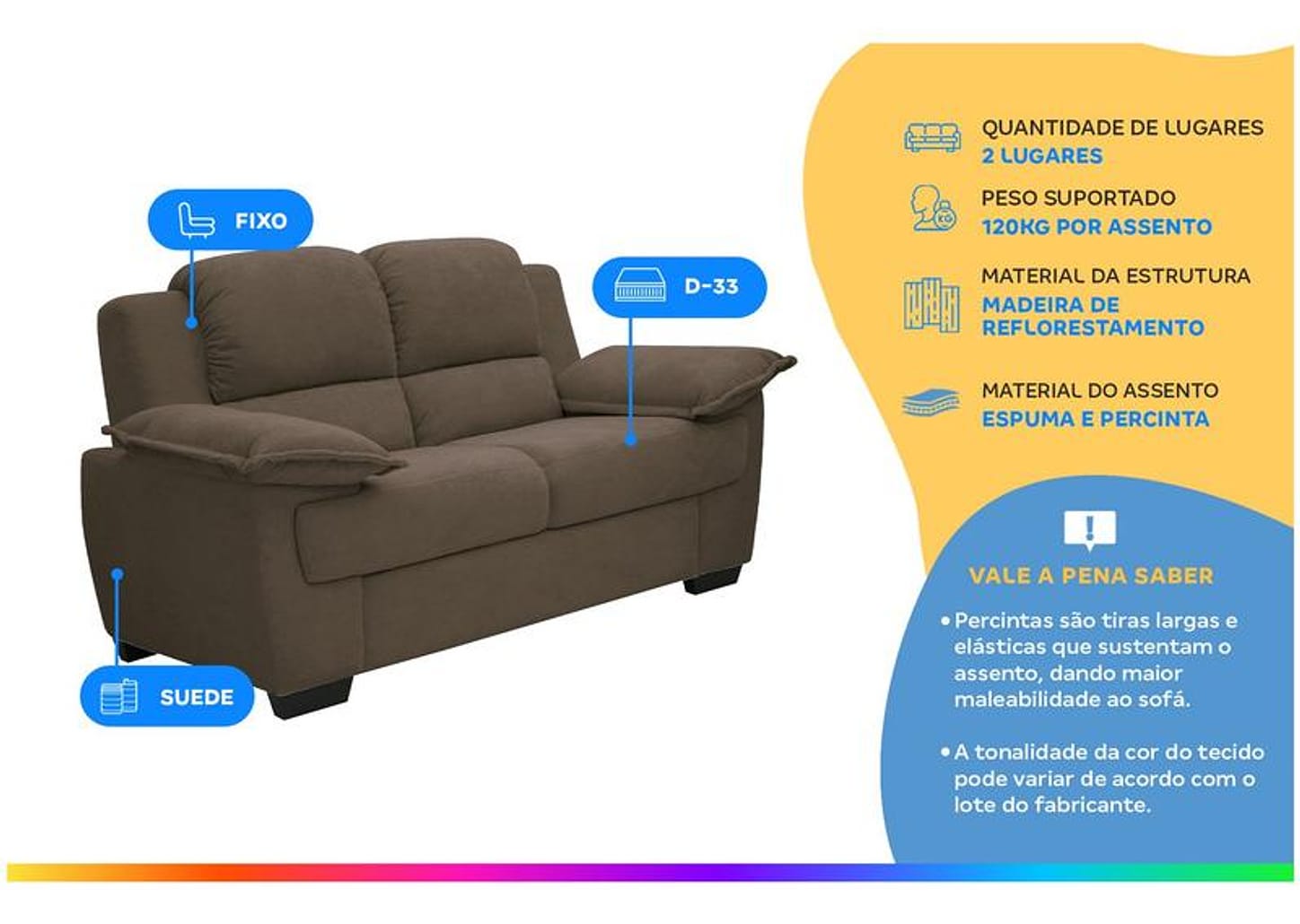 Sofá 2 Lugares Suede Carmel Linoforte