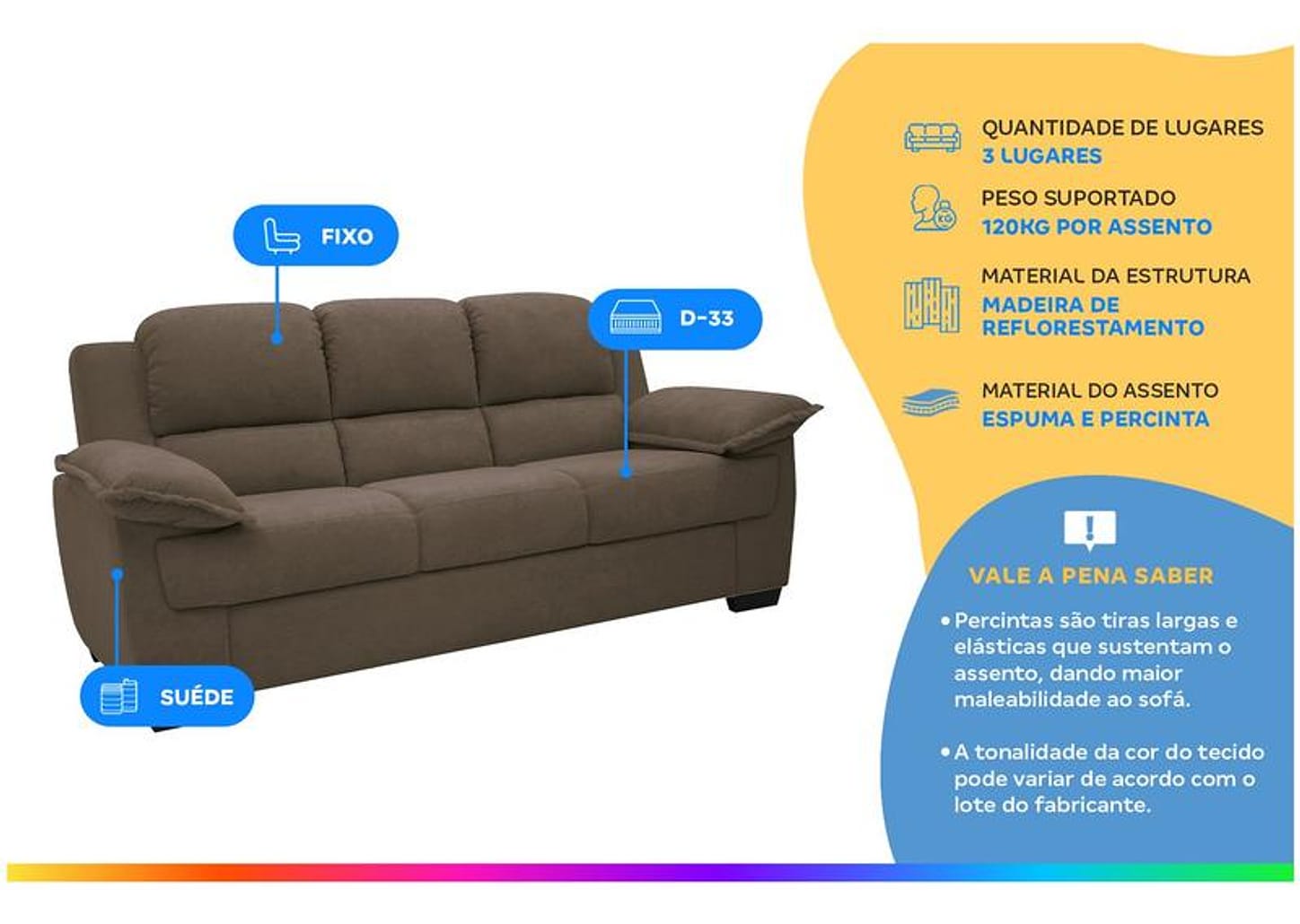 Sofá 3 Lugares Suede Carmel Linoforte