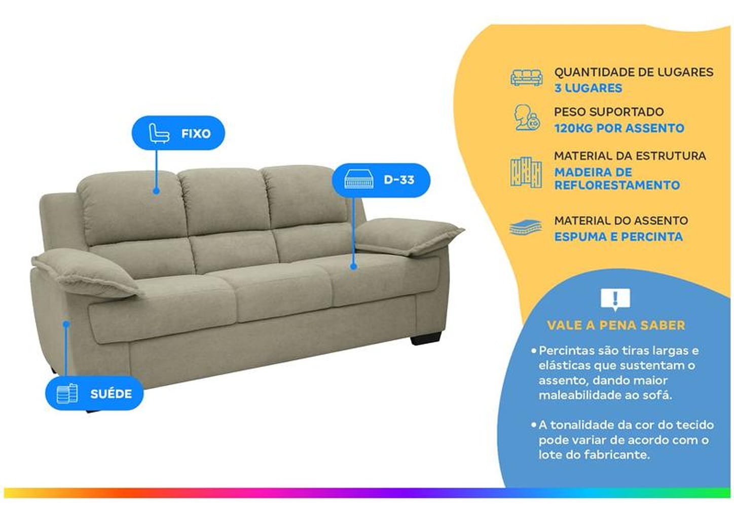 Sofá 3 Lugares Suede Carmel Linoforte