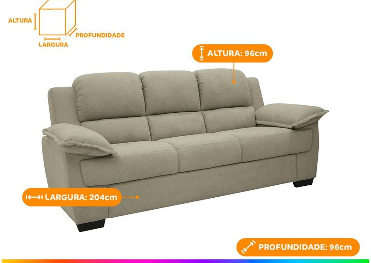 Sofá 3 Lugares Suede Carmel Linoforte