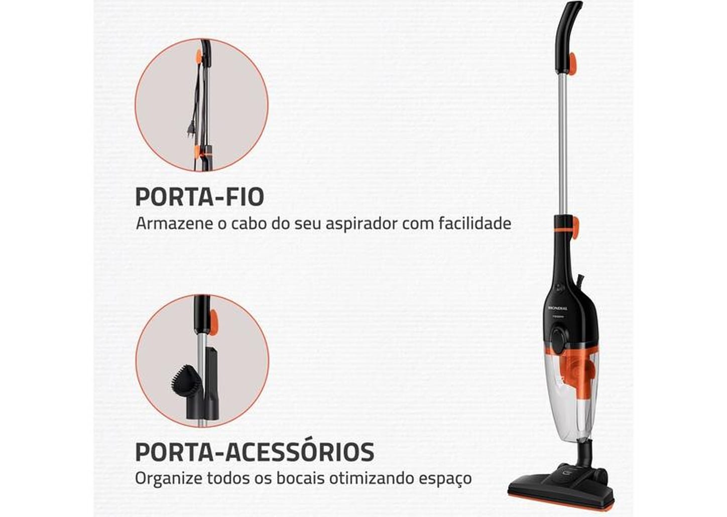 Aspirador de Pó 2 em 1 Mondial 1500W Turbo Cycle AP-40-B Preto e Laranja