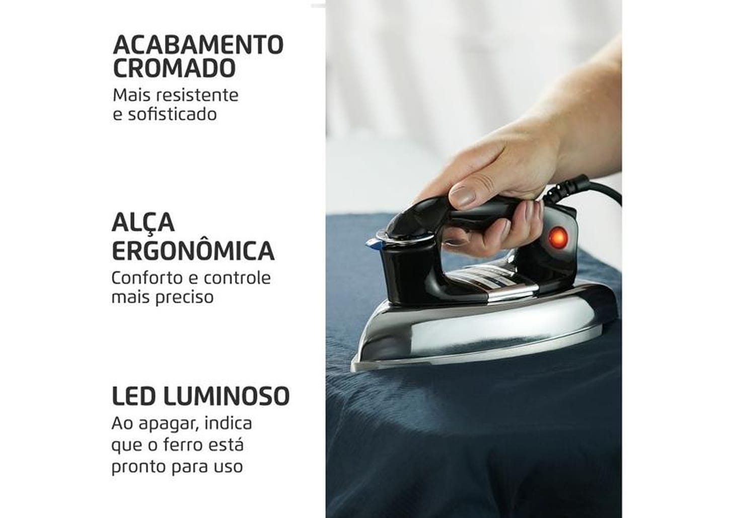 Ferro de Passar Roupa a Seco Mondial Portátil FS-01-BI Preto e Prata