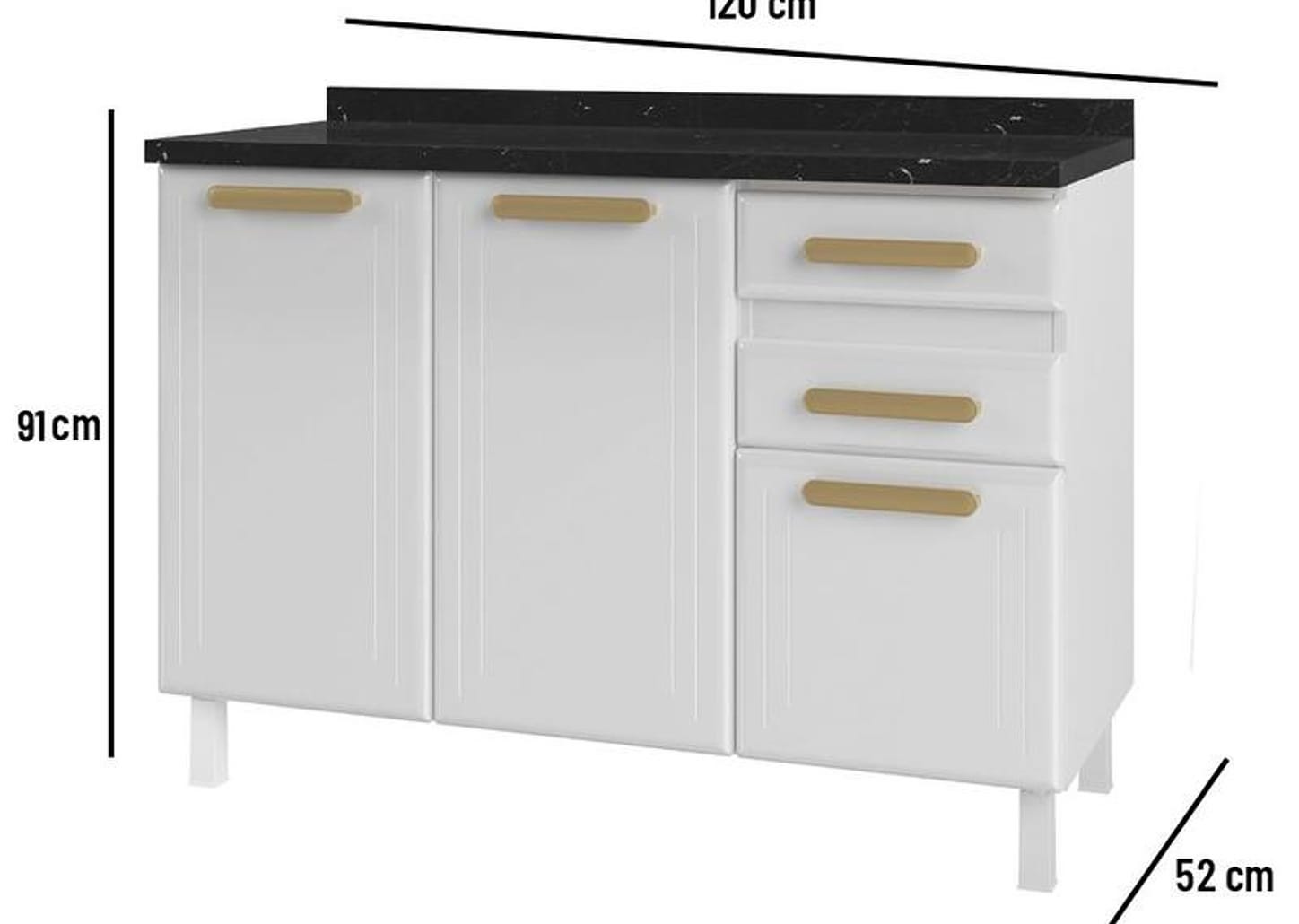 Balcão de Cozinha Telasul Aço 3 Portas 2 Gavetas Ágata