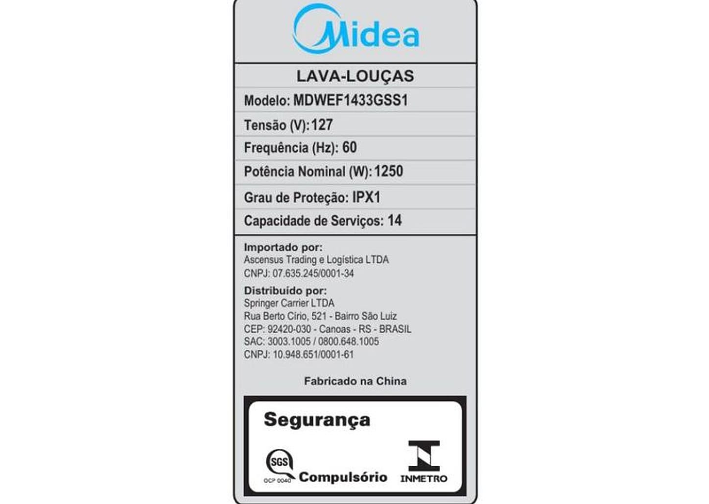 Lava-louças Midea 14 Serviços SmartHome MDWEF1433GSS1