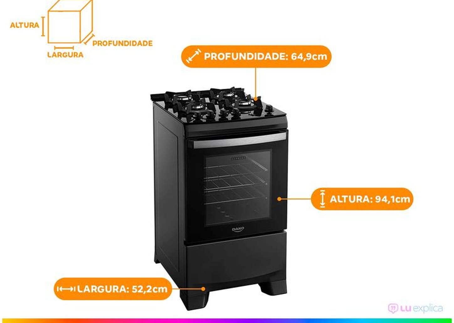 Fogão 4 Bocas Dako Preto Supreme Glass