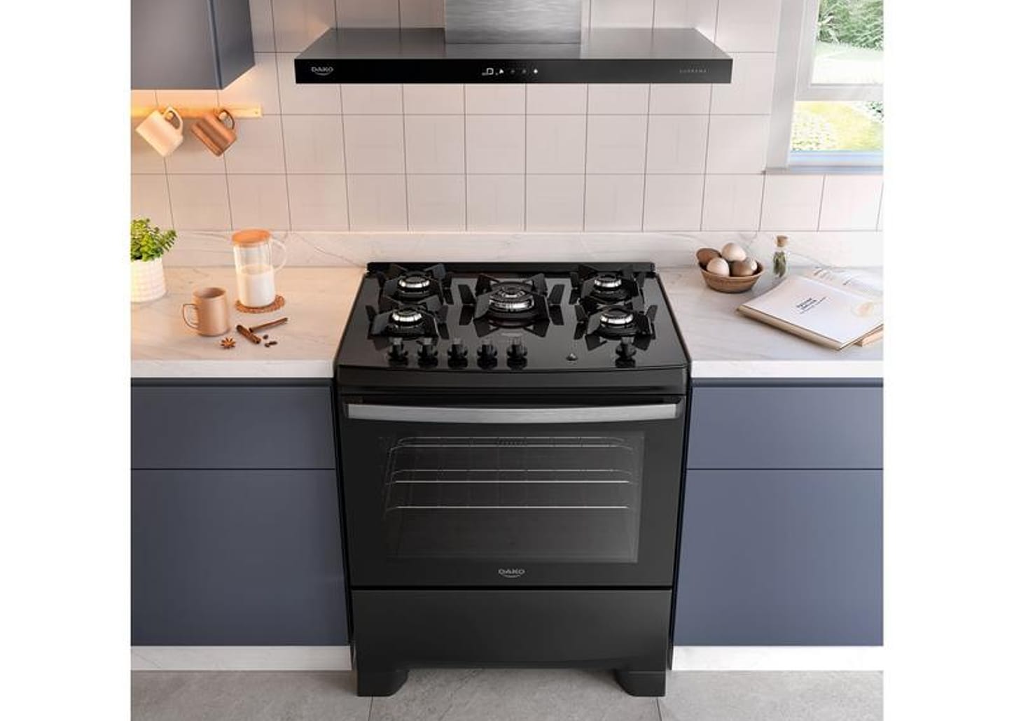 Fogão 5 Bocas Dako Preto Supreme Glass