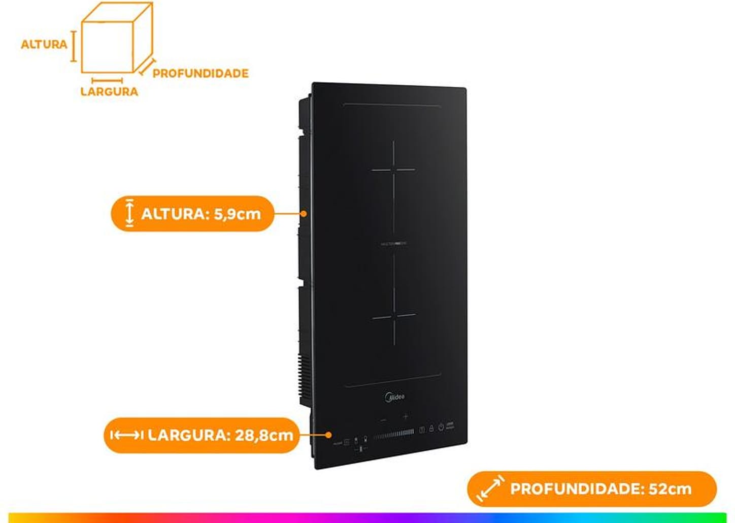 Cooktop 2 Bocas Elétrico Midea Touch Digital Preto Acendimento Automático CFBD22