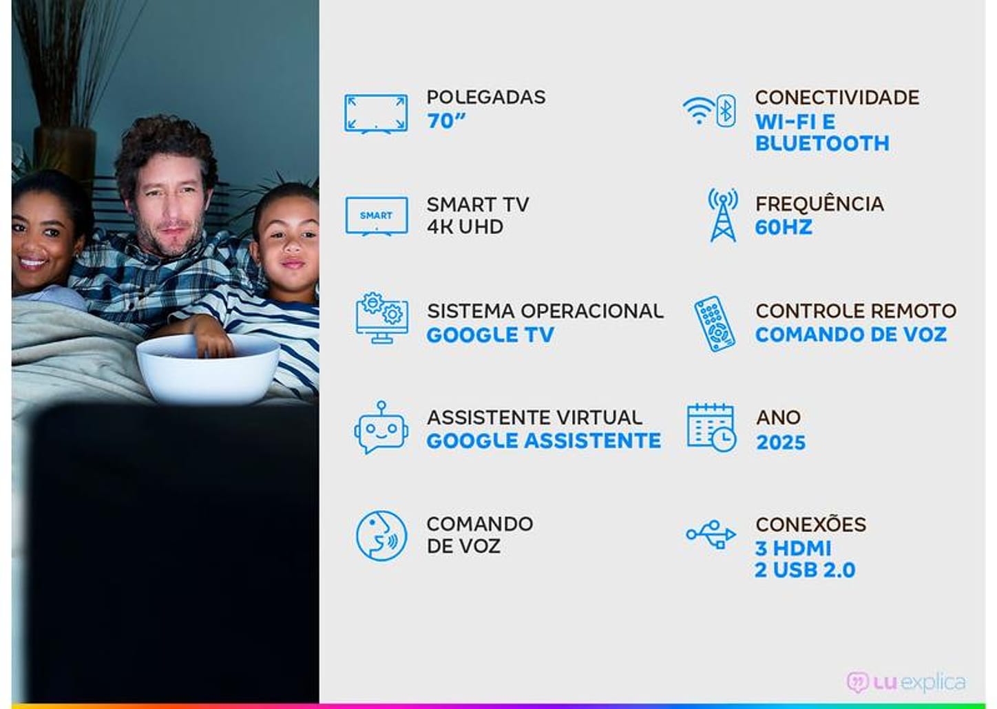 Smart TV 70" Philips 4K UHD DLED 70PUG7019/78 Google TV Quad Core Google Assistente 3 HDMI