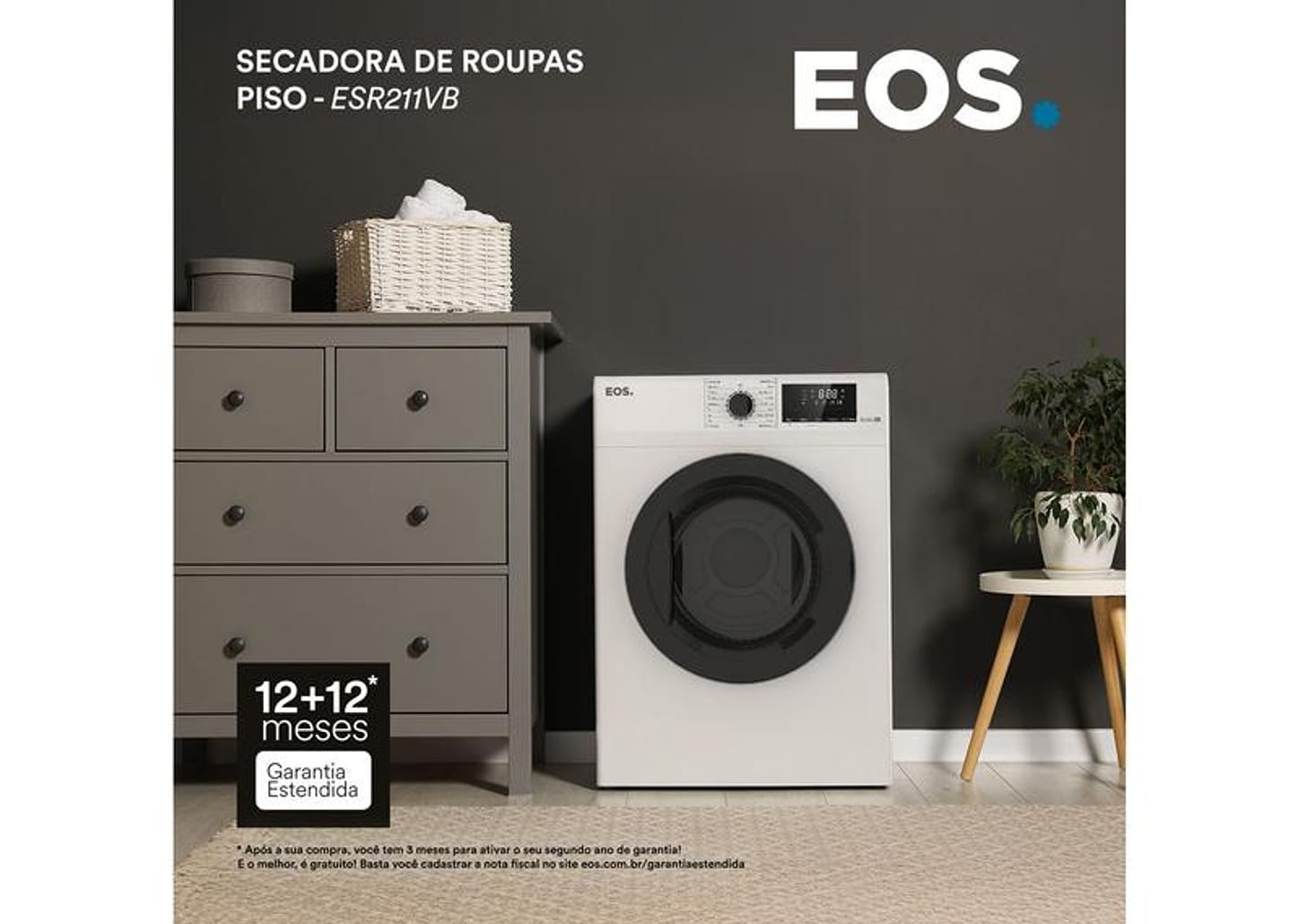 Secadora de Roupas de Piso EOS 12kg ESR211VB 15 Programas de Secagem