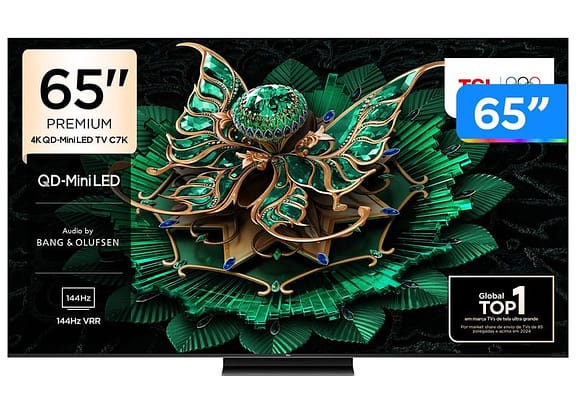 Smart TV 65" TCL 4K UHD MiniLED 65C7K 144Hz Google TV MiniLED AiPQ Pro Google Assistente 4 HDMI