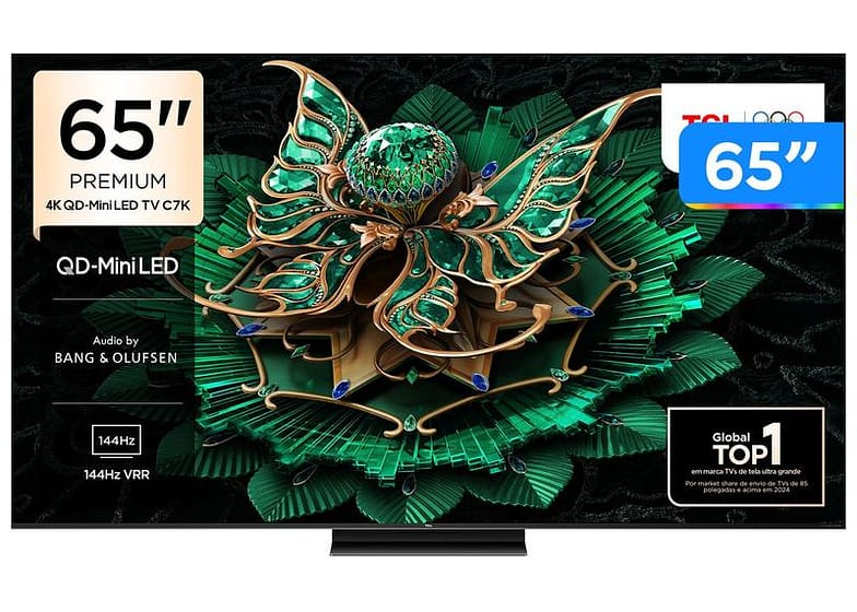 Smart TV 65" TCL 4K UHD MiniLED 65C7K 144Hz Google TV MiniLED AiPQ Pro Google Assistente 4 HDMI