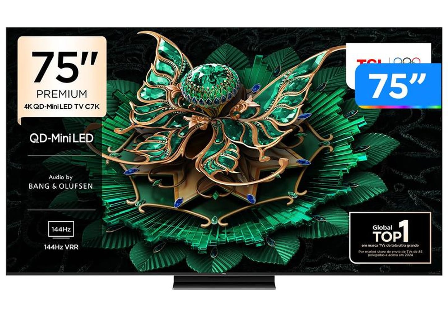 Smart TV 75" TCL 4K UHD MiniLED 75C7K 144Hz Google TV AiPQ Pro Google Assistente 4 HDMI
