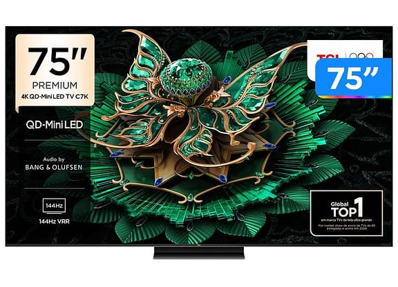 Smart TV 75" TCL 4K UHD MiniLED 75C7K 144Hz Google TV AiPQ Pro Google Assistente 4 HDMI