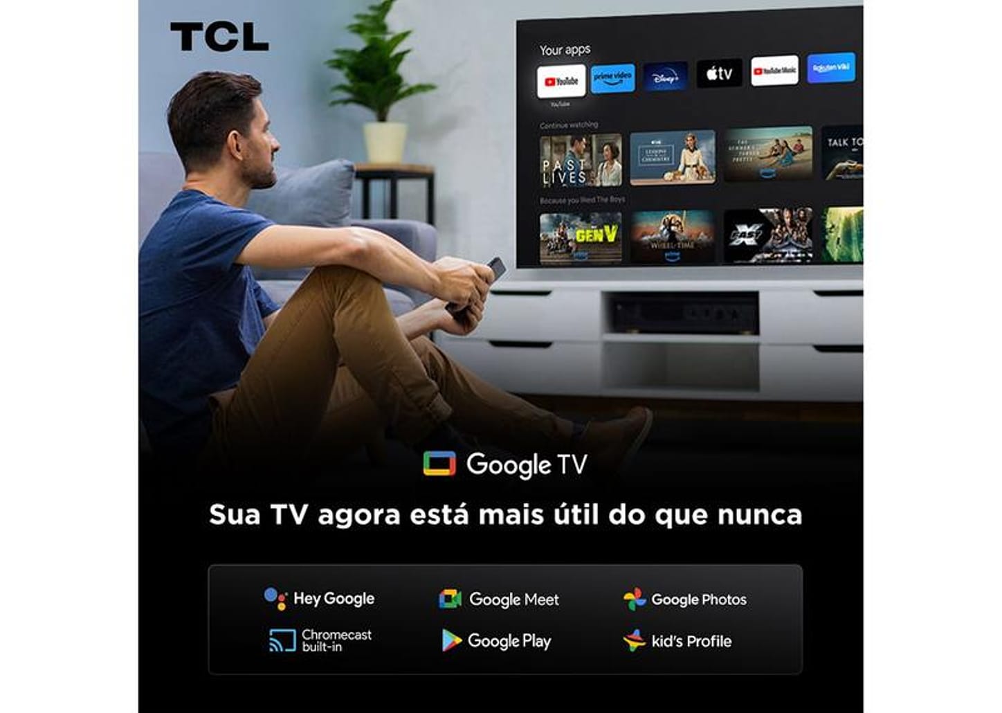 Smart TV 75" TCL 4K UHD MiniLED 75C7K 144Hz Google TV AiPQ Pro Google Assistente 4 HDMI