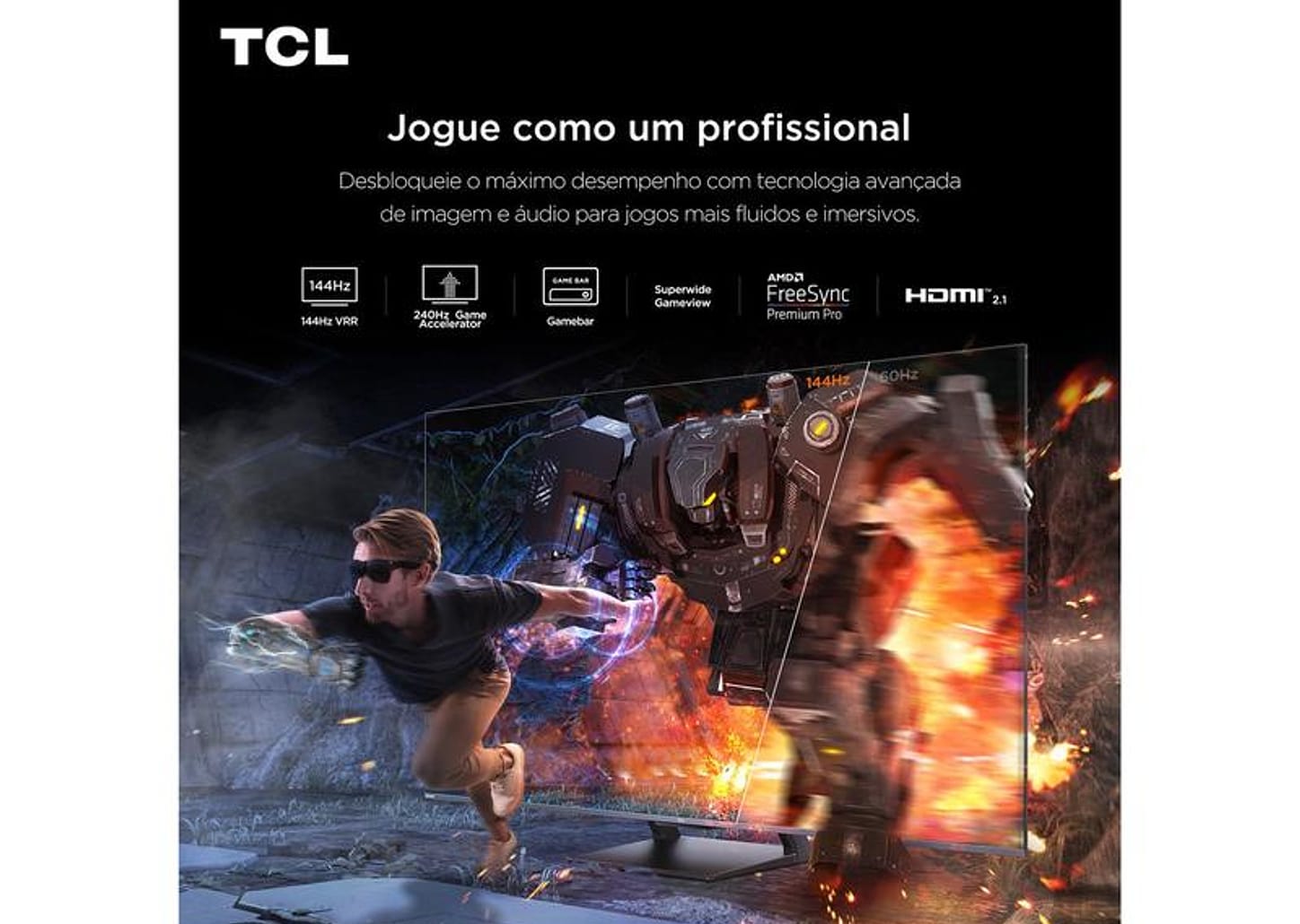 Smart TV 75" TCL 4K UHD MiniLED 75C7K 144Hz Google TV AiPQ Pro Google Assistente 4 HDMI