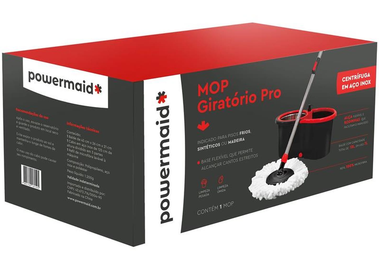 Mop Giratório Powermaid Giratório Pro Preto e Vermelho