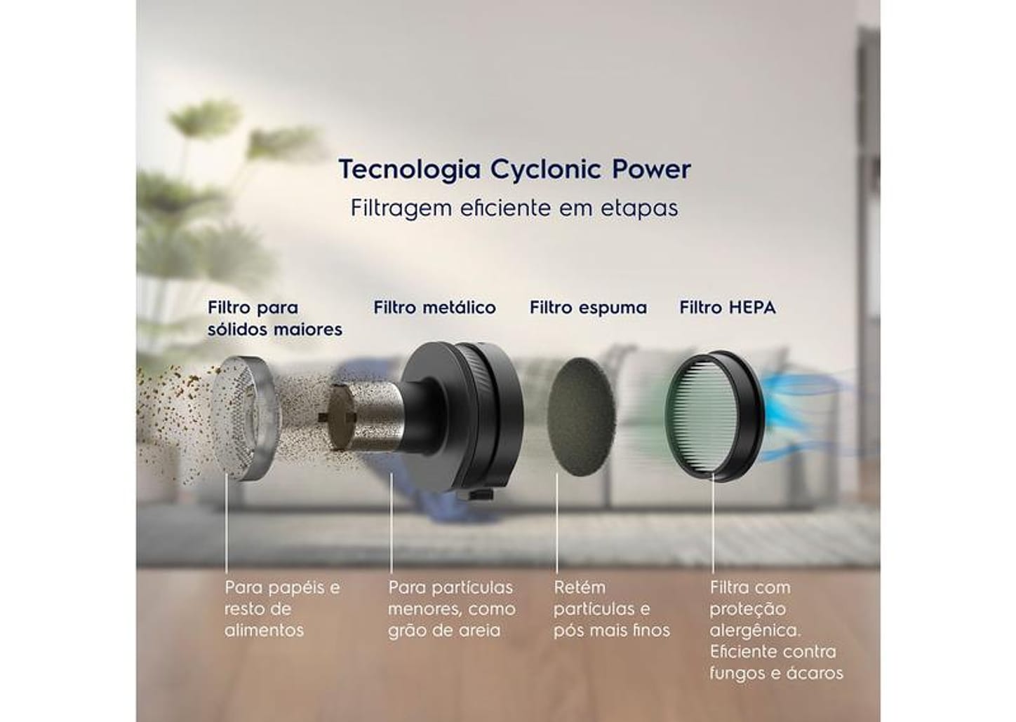 Aspirador de Pó 2 em 1 Electrolux sem Fio a Bateria com Filtro HEPA 90W Efficient ERG019