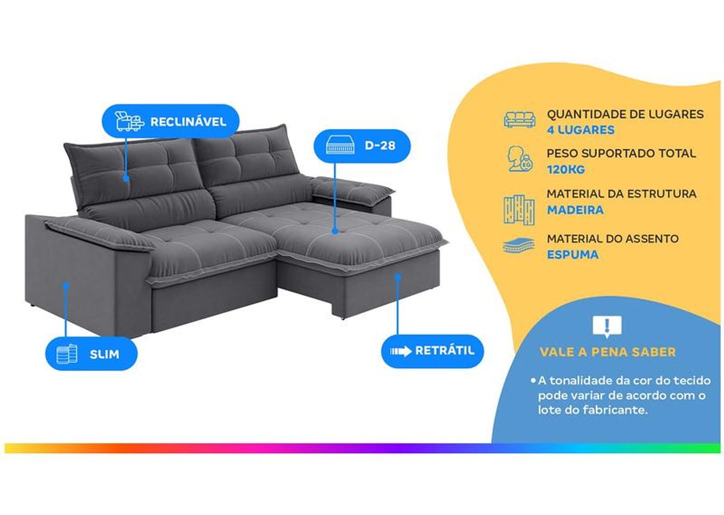 Sofá 4 Lugares Retrátil Reclinável Slim Venetto Besthouse