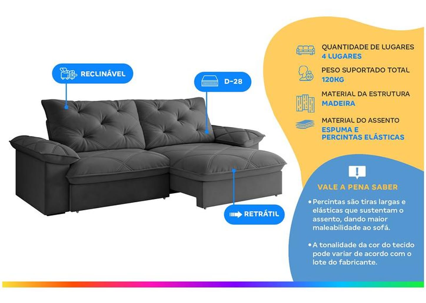 Sofá 4 Lugares Retrátil Reclinável Slim Amsterdã Besthouse