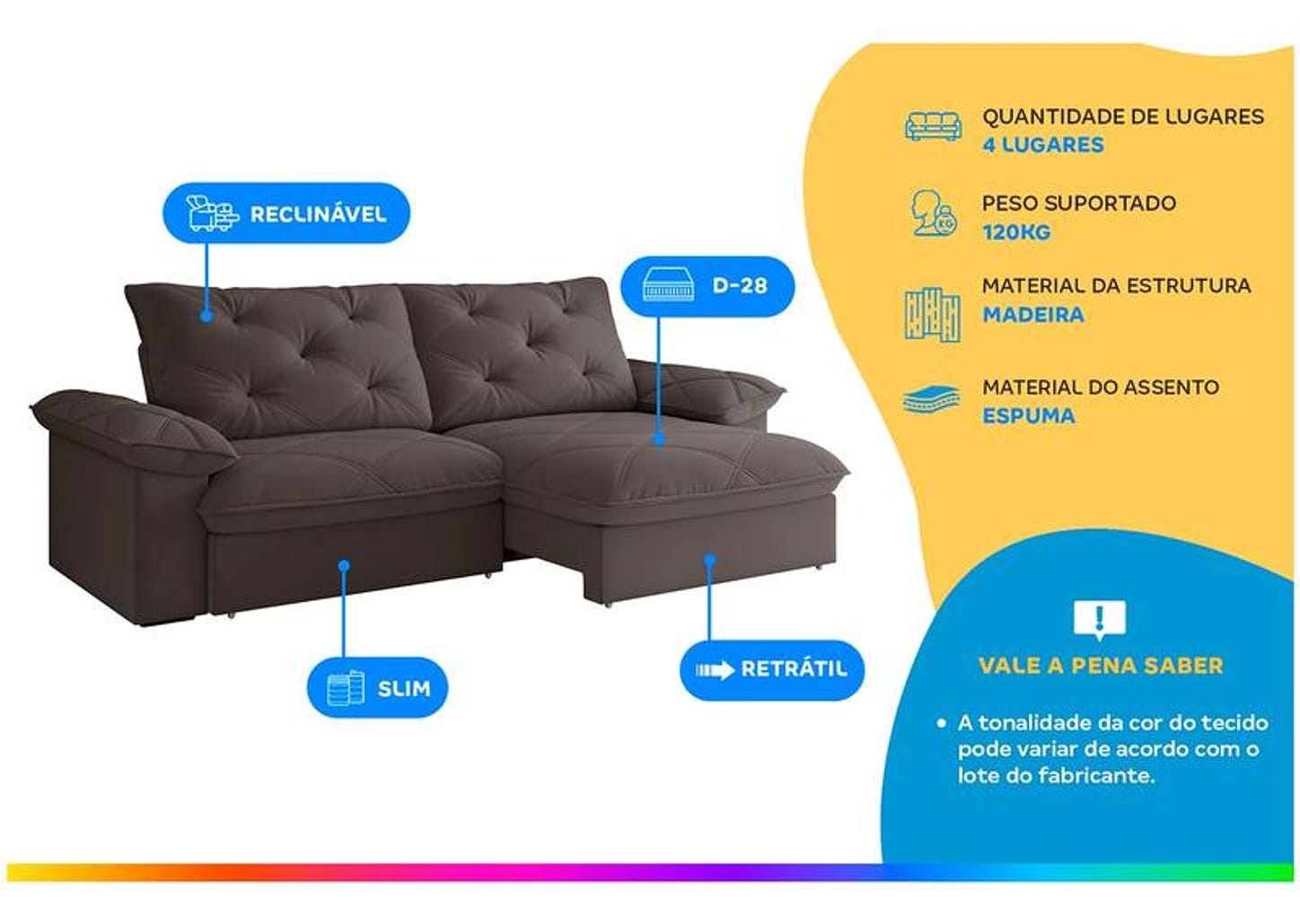 Sofá 4 Lugares Retrátil Reclinável Slim Amsterda Besthouse