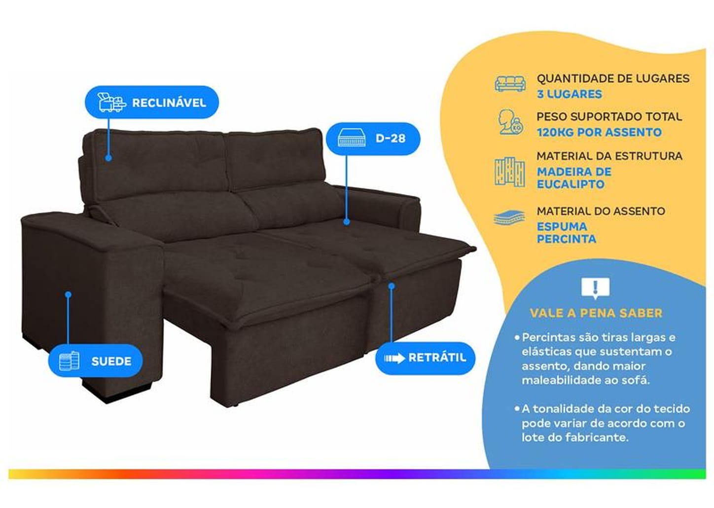 Sofá 3 Lugares Retrátil Reclinável Suede Califórnia JW Estofados