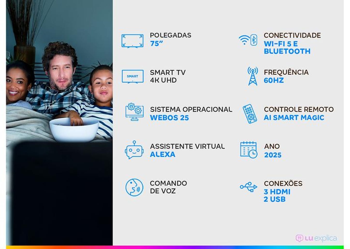 Smart TV 75" LG 4K Ultra HD UHD 75UA8550PSA webOS 25 α7 AI Processor 4K Gen8 Alexa 3 HDMI 2 USB