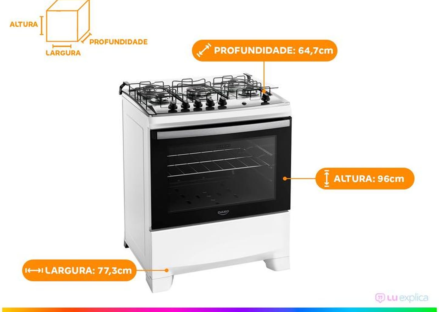 Fogão 5 Bocas Dako Branco Supreme