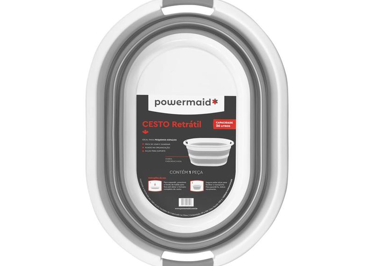 Cesto Organizador Oval 26L Branco e Cinza Powermaid 126033809165