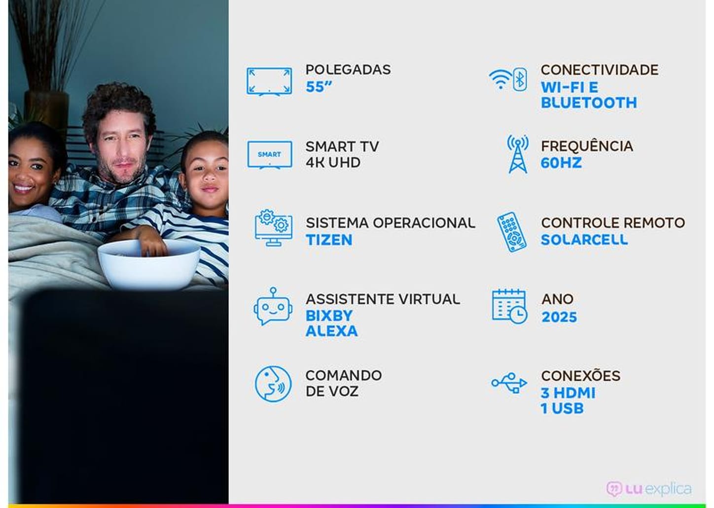 Smart TV 55" Samsung 4K UHD Crystal UHD UN55U8600FGXZD Tizen Bixby 3 HDMI