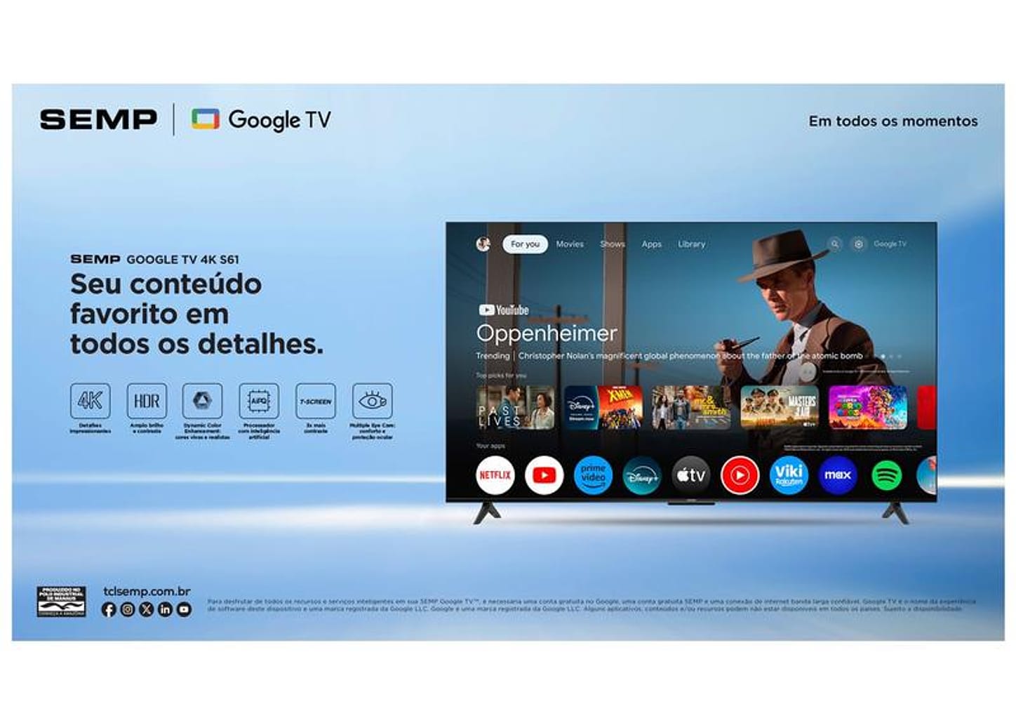 Smart TV 50" Semp 4K UHD LED S61 Google TV AiPQ Pro Google Assistente 3 HDMI