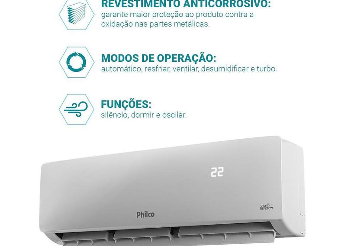 Ar-condicionado Split 12.000 BTUs Philco Eco Inverter Quente e Frio PAC12QC