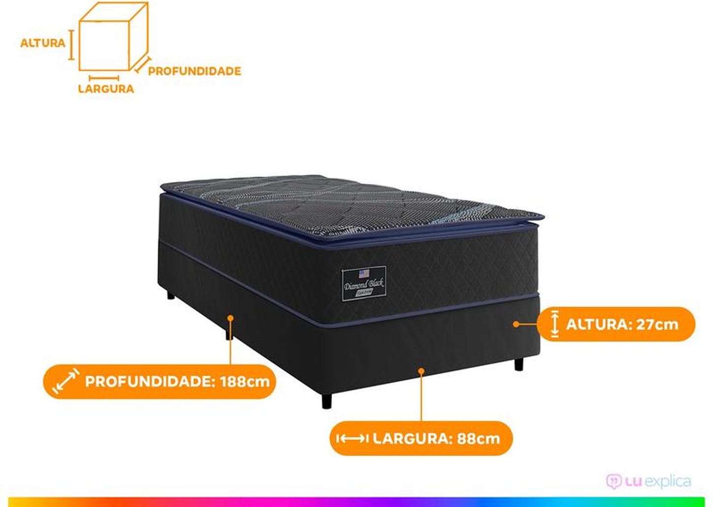 Base Cama Box Solteiro Gazin 27x88x188cm Diamond Black
