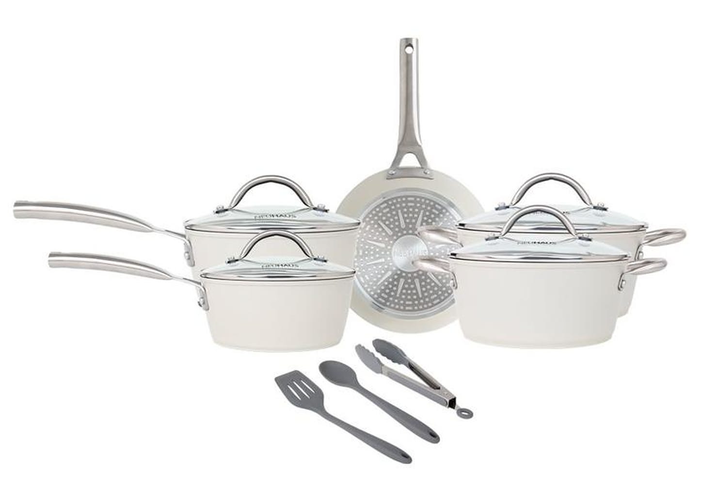 Jogo de Panelas Neuhaus Revestimento Cerâmico de Alumínio Forjado Off White Fundo Triplo 8 Peças Ceramic Prime