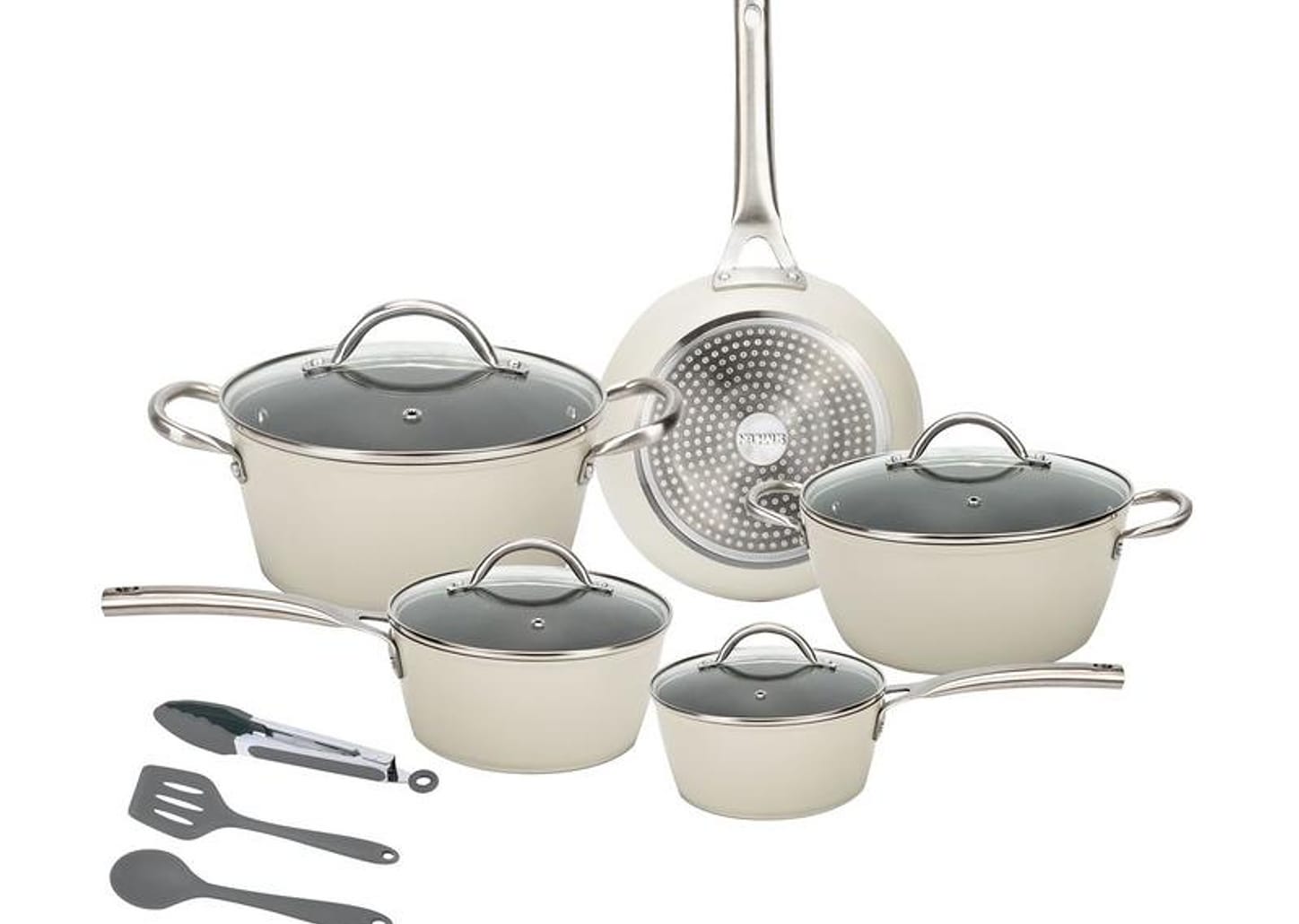 Jogo de Panelas Neuhaus Revestimento Cerâmico de Alumínio Forjado Off White Fundo Triplo 8 Peças Ceramic Prime